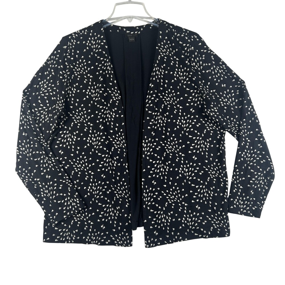 J. Jill Cardigan Sweater Womens Large Black Print Wearever Open Front Knit